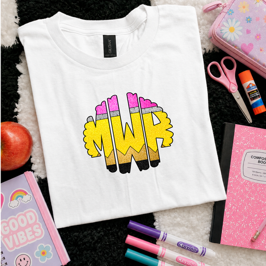 Back to School Pencil Monogram Shirt for Girls | Toddler & Youth School Outfit