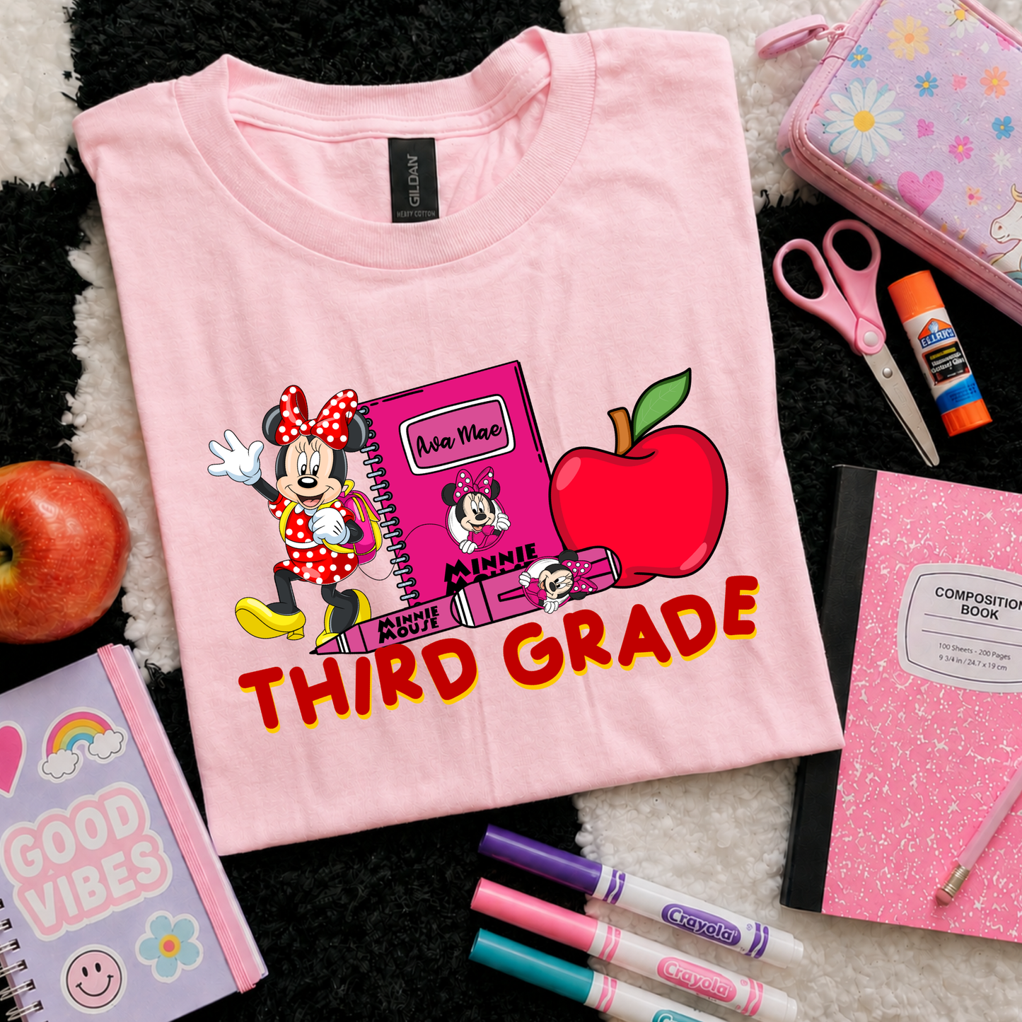 Custom Minnie Back to School Shirt for Girls with Name & Grade | Toddler & Youth School Outfit