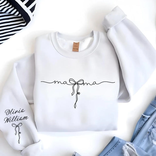 Mama Bow Crewneck | Custom Kids’ Names on Sleeve | Personalized Mom Sweatshirt