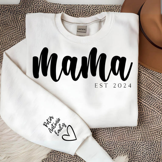 Mama EST. Crewneck | Custom Kids’ Names on Sleeve | Personalized Mom Sweatshirt