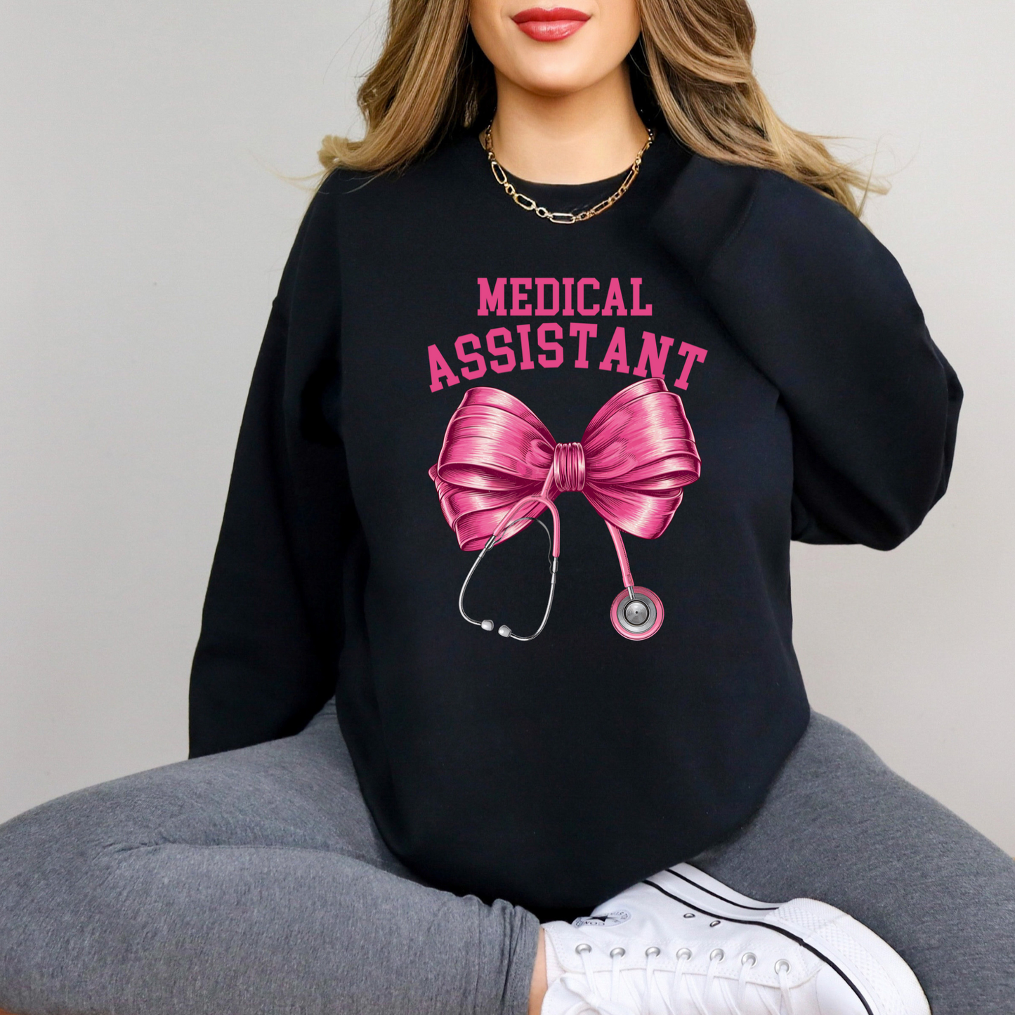 CMA pink bow stethoscope crewneck sweatshirt