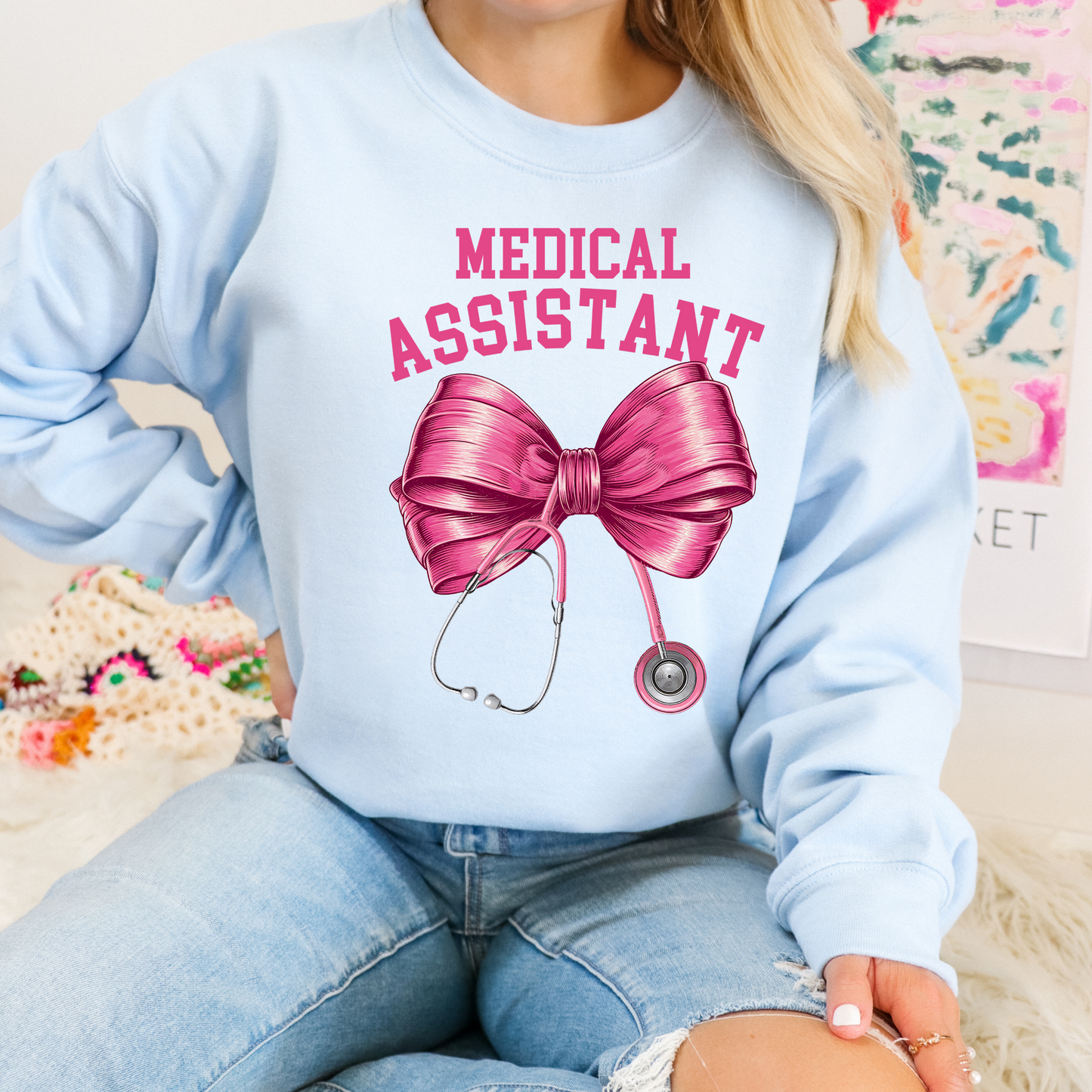 CMA pink bow stethoscope crewneck sweatshirt