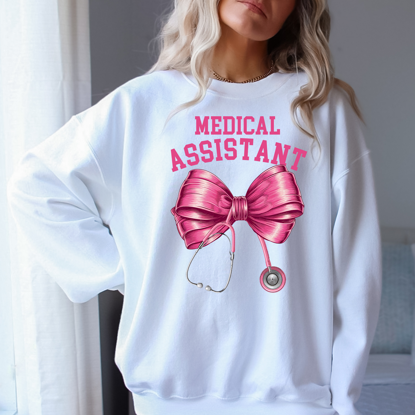 CMA pink bow stethoscope crewneck sweatshirt