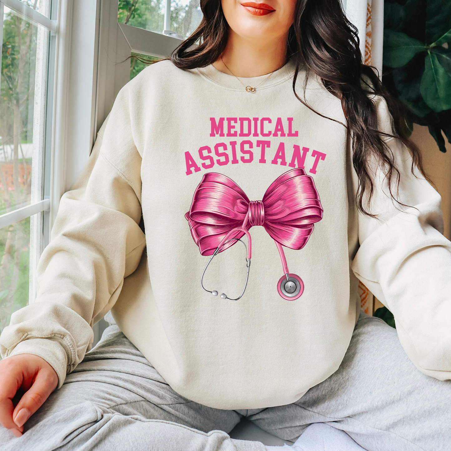 CMA pink bow stethoscope crewneck sweatshirt