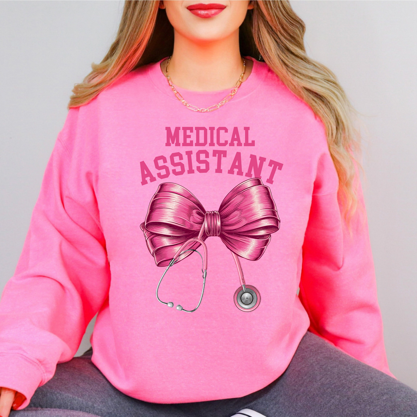CMA pink bow stethoscope crewneck sweatshirt