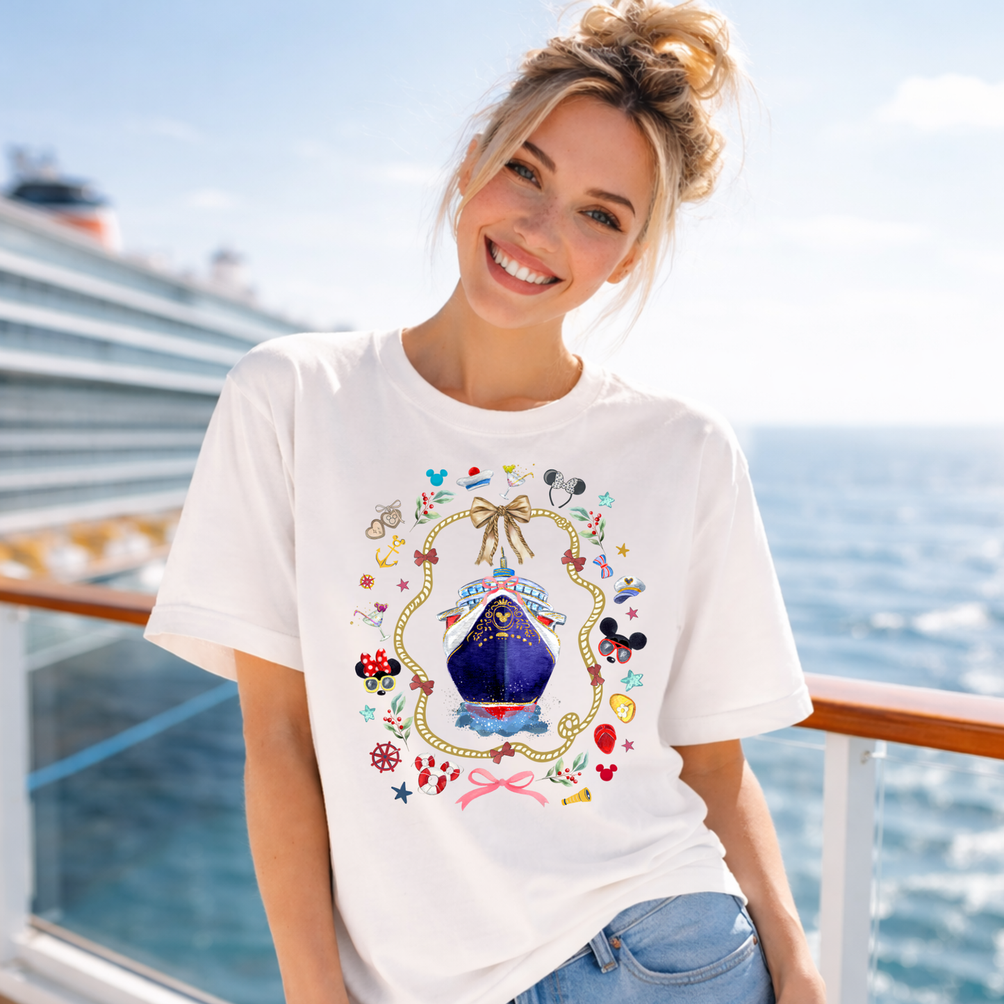 Coquette Cruise Shirt for Women | Nautical Bow & Ship Tee | Cute Cruise Vacation Outfit