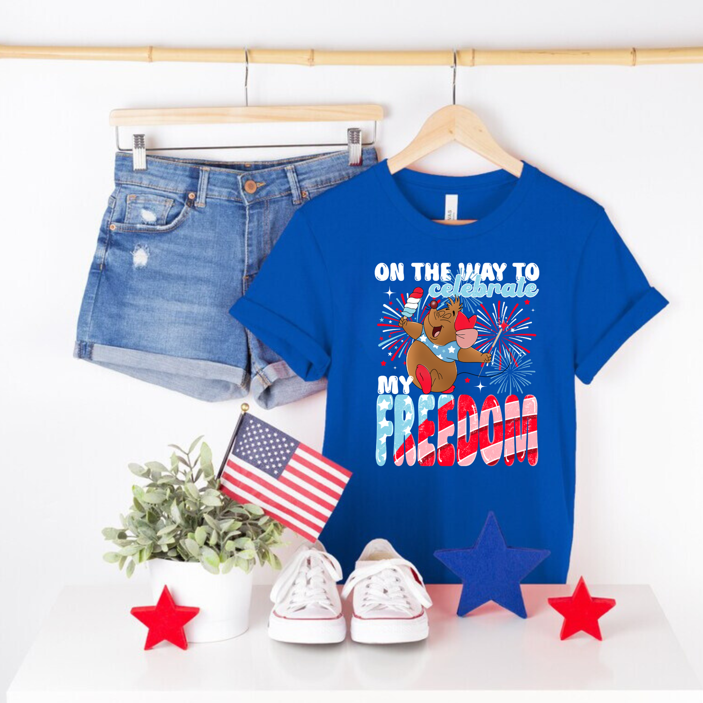 Patriotic Gus “on my way to celebrate freedom” Shirt - Bella Canvas