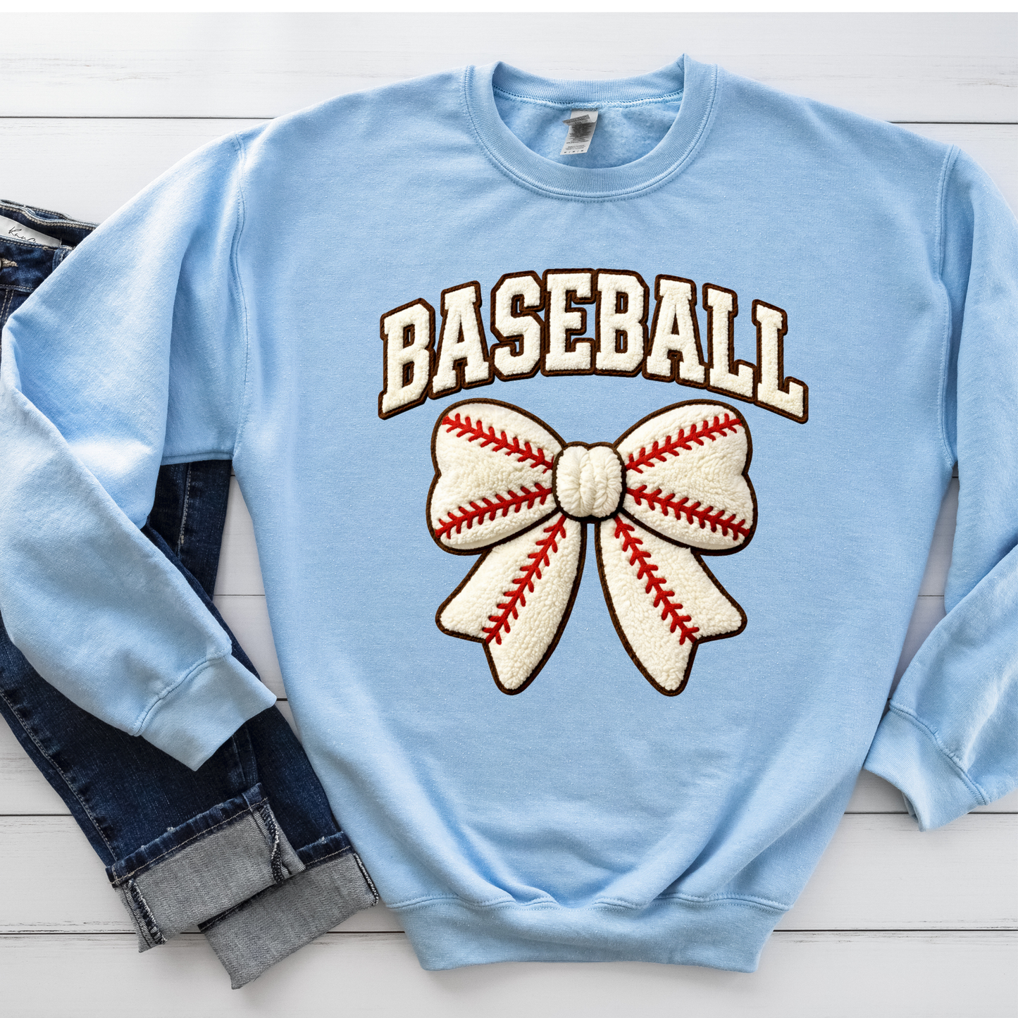Baseball Bow Sweatshirt – Cute Girly Baseball Mom Crewneck, Cozy Game Day Outfit, Sports Mom Gift