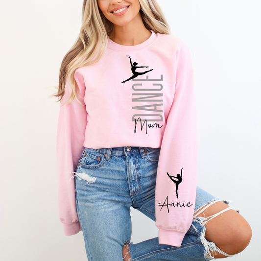 Dance Mom Sweatshirt | Personalized Mom Crewneck with Custom Name on Sleeve