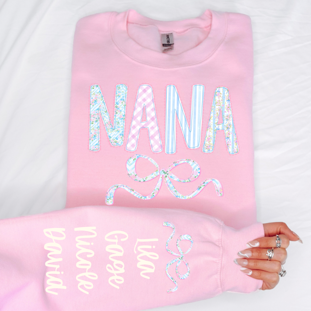 Custom Grandma Sweatshirt with Kids Names on Sleeve, Personalized Nana Mimi Gigi Crewneck, Floral Grandma Gift, Mother’s Day Gift for Grandma