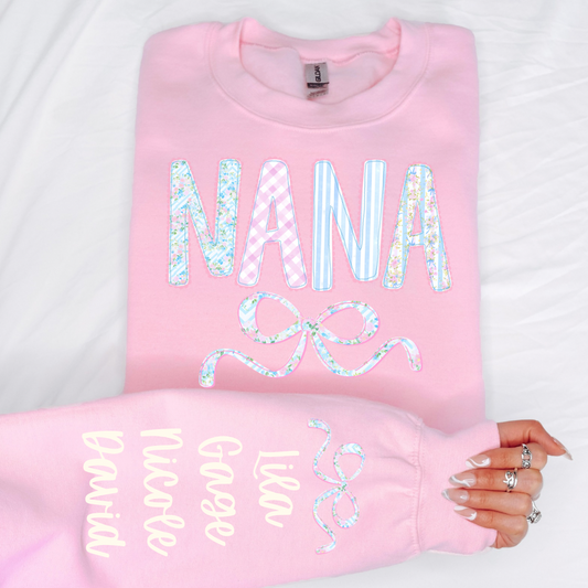 Custom Grandma Sweatshirt with Kids Names on Sleeve, Personalized Nana Mimi Gigi Crewneck, Floral Grandma Gift, Mother’s Day Gift for Grandma