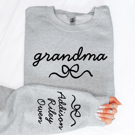 Custom Grandma Sweatshirt with Kids Names on Sleeve, Personalized Nana Mimi Gigi Crewneck, Floral Grandma Gift, Mother’s Day Gift for Grandma