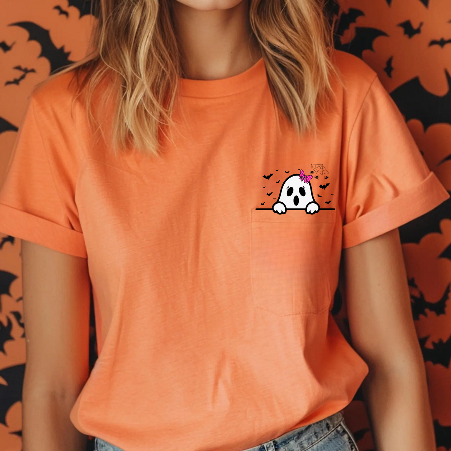 Halloween Ghost  Comfort Colors Pocket Tee