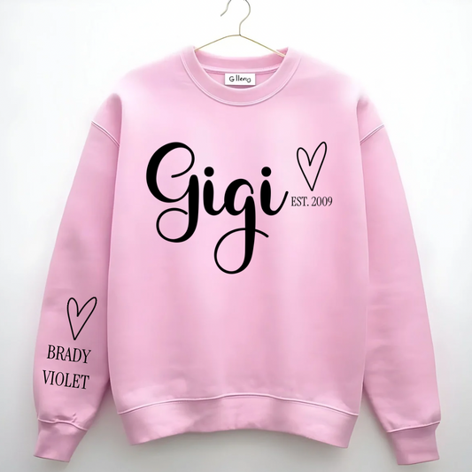 Custom Grandma Sweatshirt with Kids Names on Sleeve, Personalized Nana Mimi Gigi Crewneck, Floral Grandma Gift, Mother’s Day Gift for Grandma