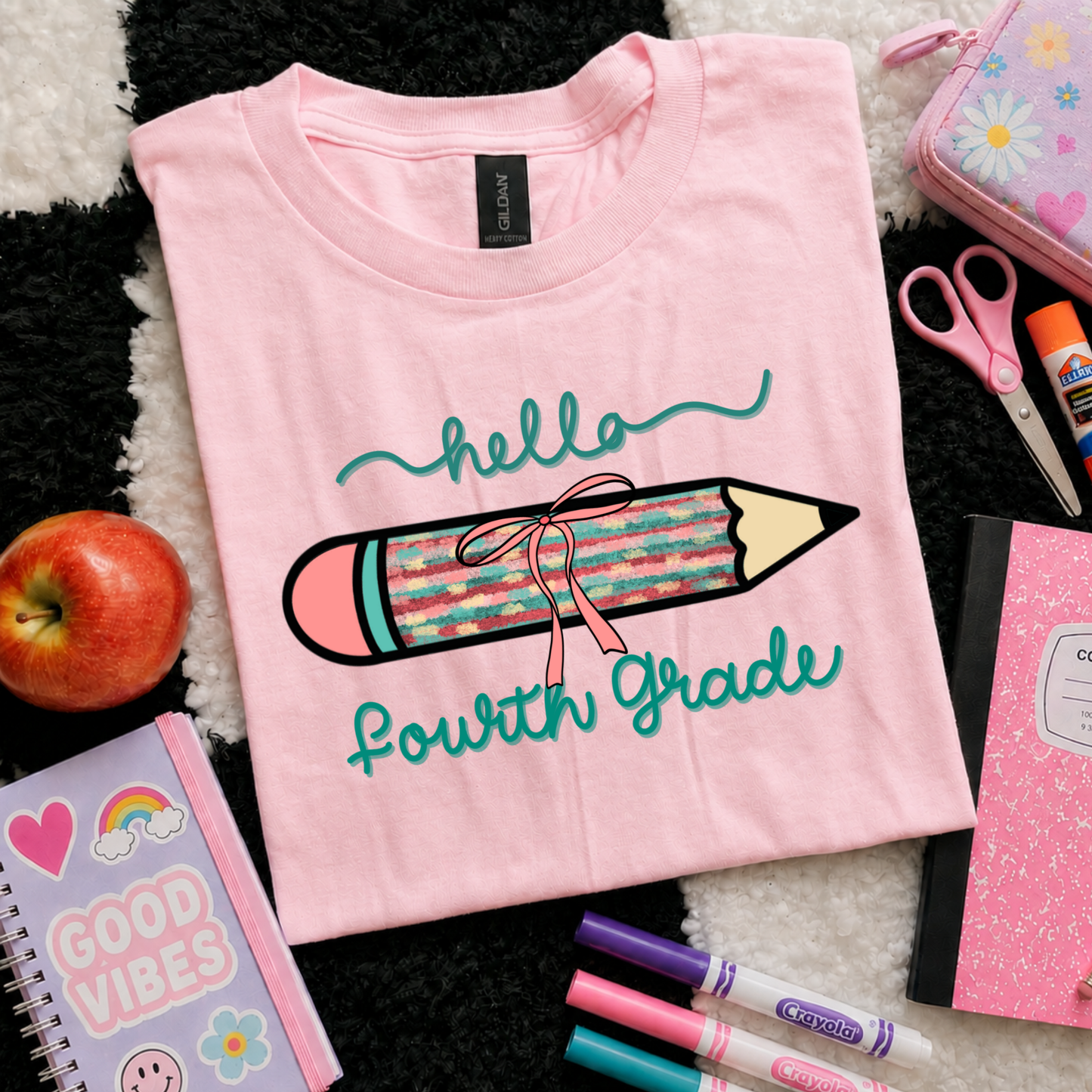 Hello Pencil with Grade Level Back to School Shirt for Girls | Kids Bow School Tee