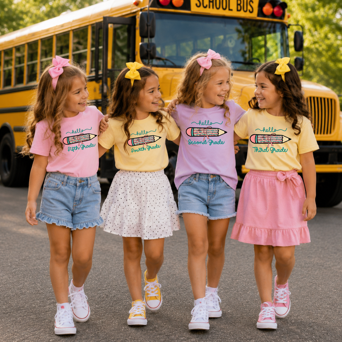 Hello Pencil with Grade Level Back to School Shirt for Girls | Kids Bow School Tee