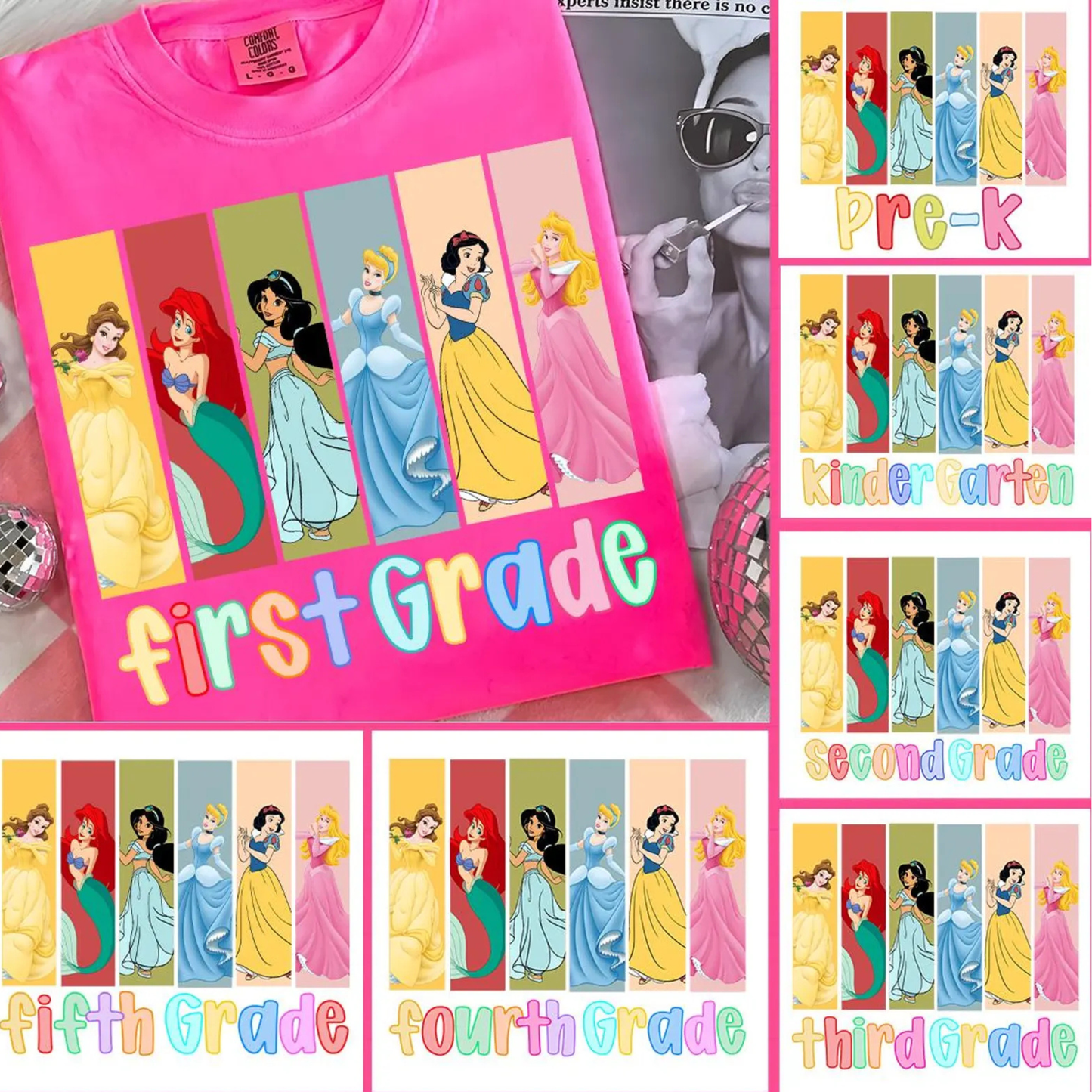 Custom Grade Level Princesses Back to School Shirt for Girls | Kids Princess School Tee
