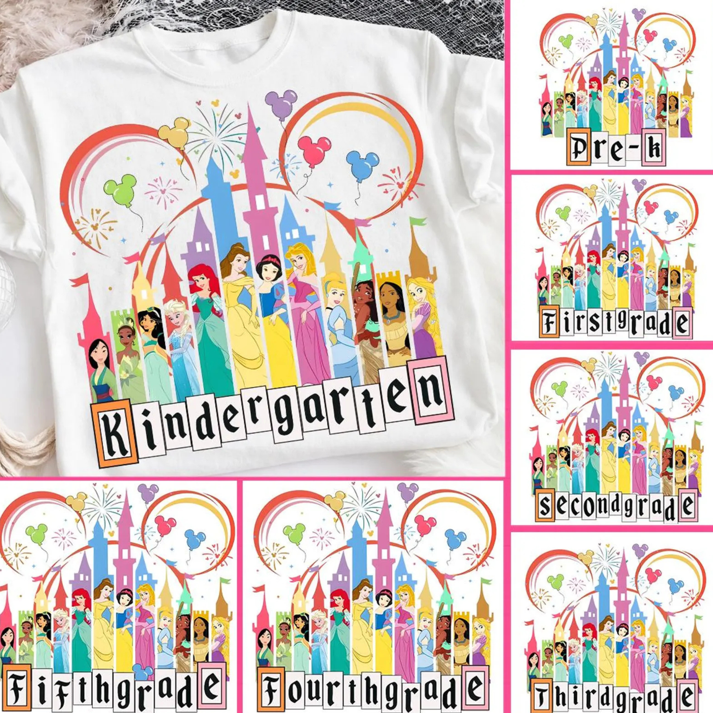 Custom Grade Level Princesses Castle Back to School Shirt for Girls | Kids Princess School Tee