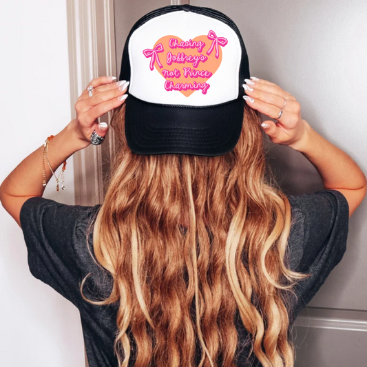Chasing Coffee Not Prince Charming Trucker Hat