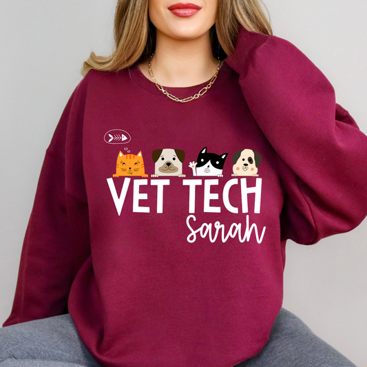 Custom Vet Tech Sweatshirt with Name | Personalized Veterinary Crewneck | Vet Tech Gift