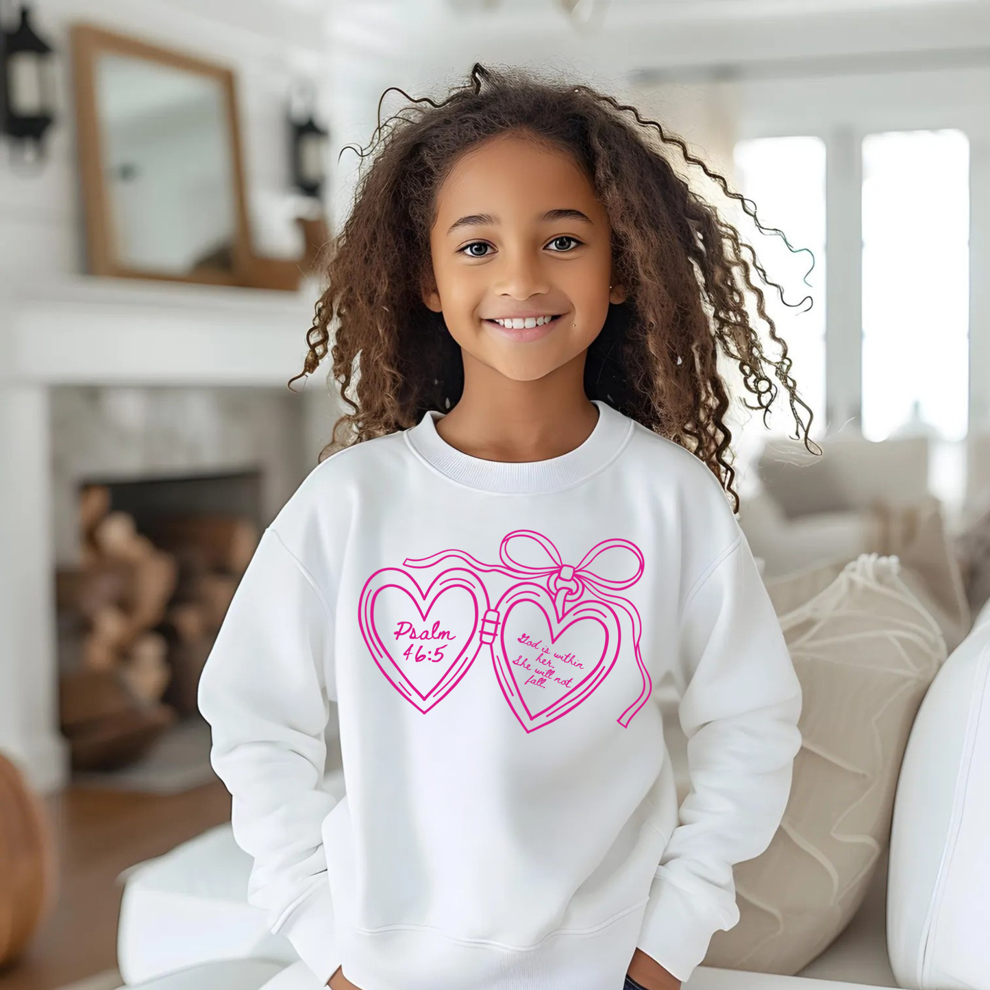 Girls Psalm 46:5 Bow Sweatshirt | Faith-Based Girls Crewneck | Christian Gift for Girls