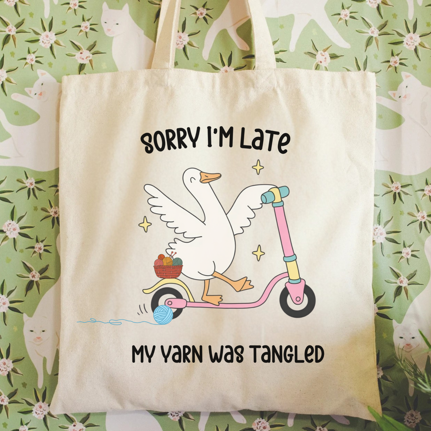 Funny Crochet Tote Bag | Sorry I’m Late My Yarn Was Tangled | Crochet Gift Tote