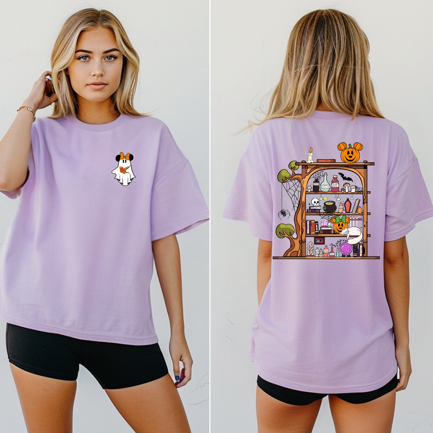Girl Mouse Ghost Bookshelf Halloween Shirt