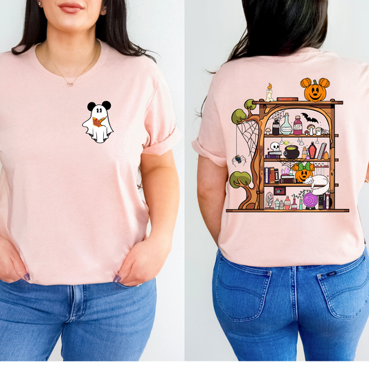 Boy Mouse Ghost Bookshelf Halloween Shirt