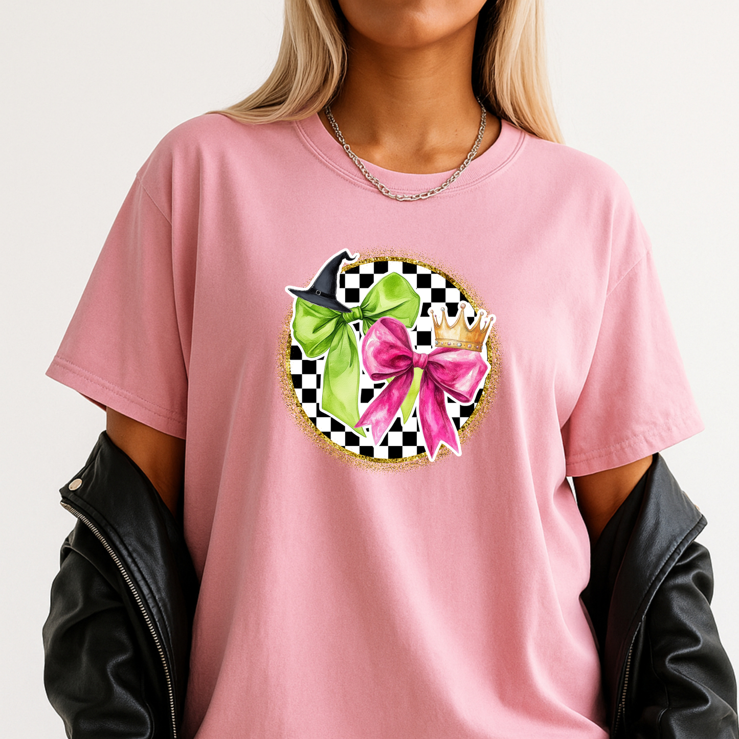 Green and Pink Witch Bows - Comfort Colors Short & Long Sleeve