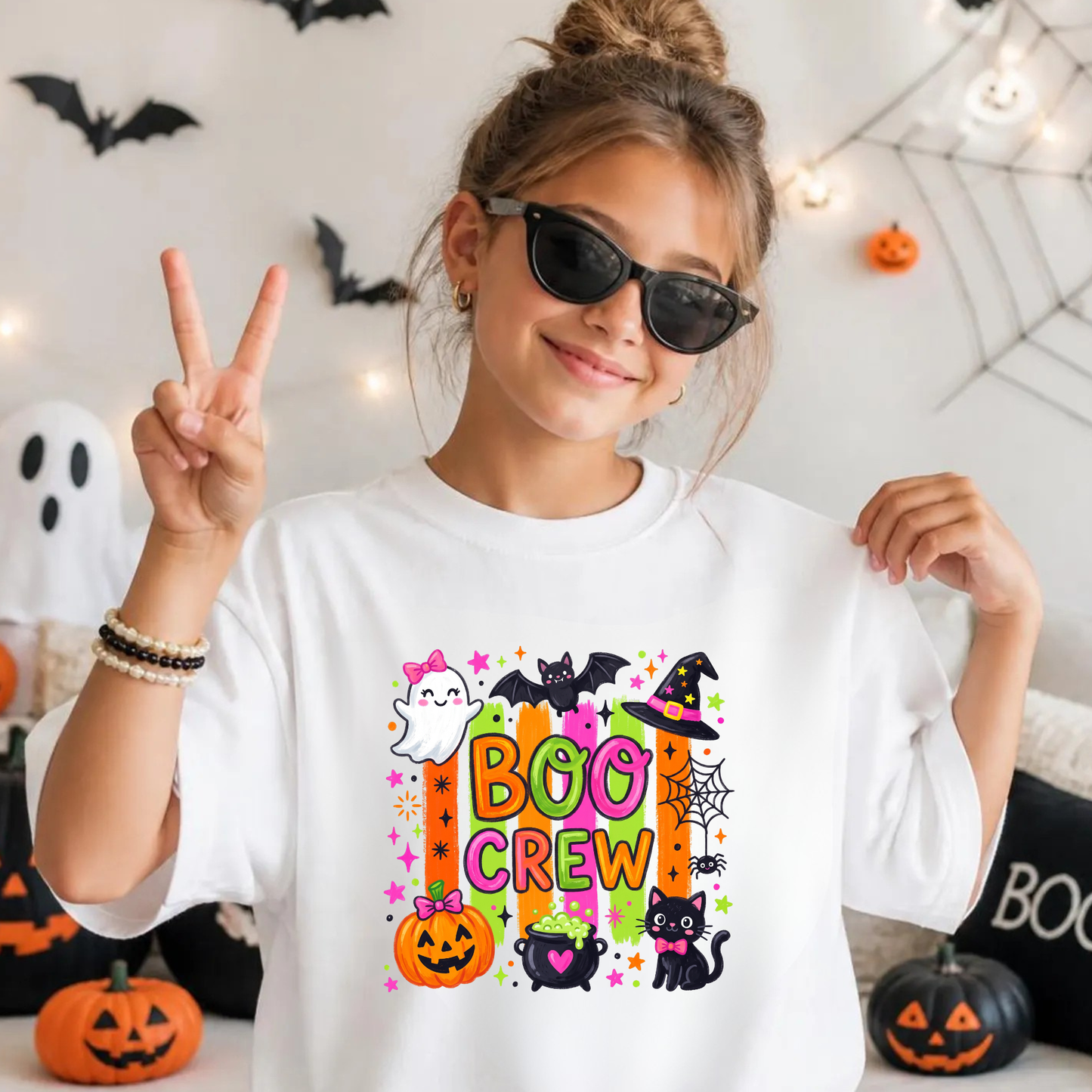 Neon Boo Crew Halloween Shirt for Girls, Youth & Adults | Matching Halloween Group Shirts