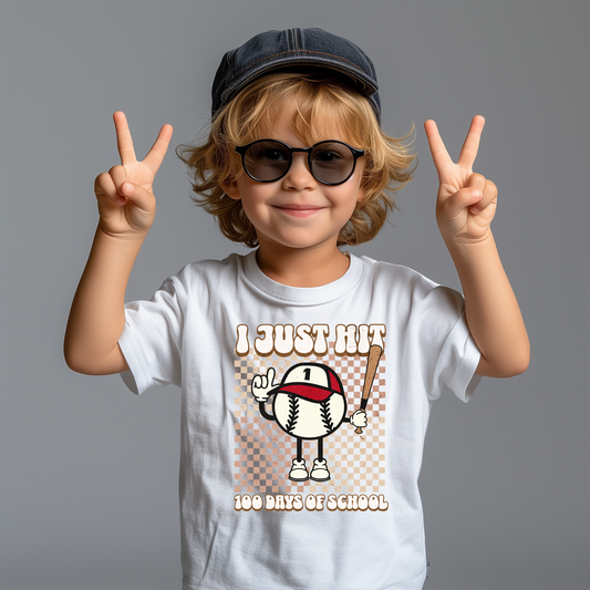 JUST HIT 100 DAYS OF SCHOOL BASEBALL SHIRT