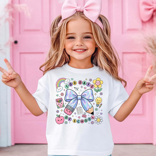 100 DAYS OF SCHOOL IRIDESCENT PENCIL BOW SHIRT
