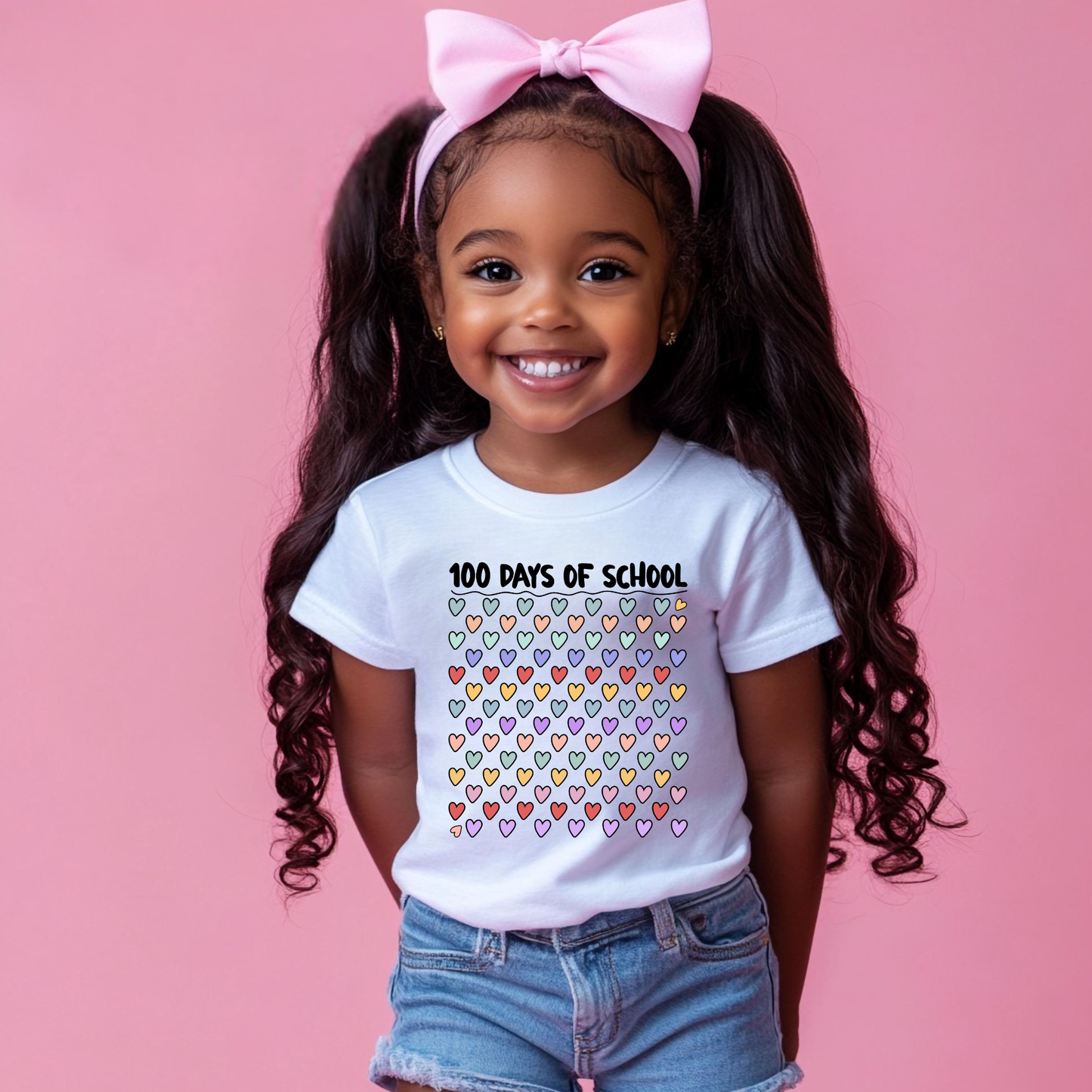 GIRLS 100TH DAY OF SCHOOL SHIRT WITH 100 HEARTS