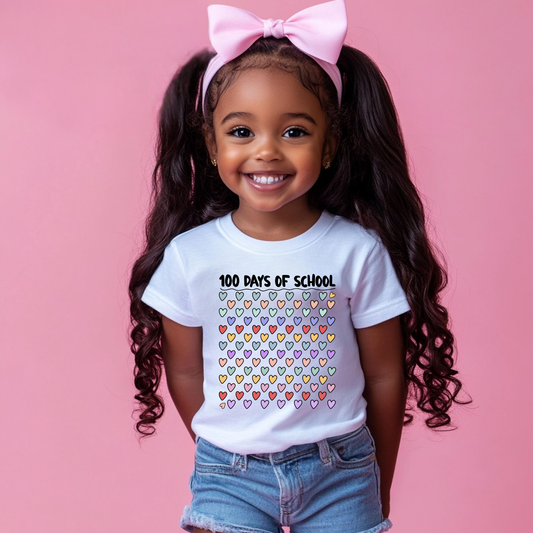 GIRLS 100TH DAY OF SCHOOL SHIRT WITH 100 HEARTS