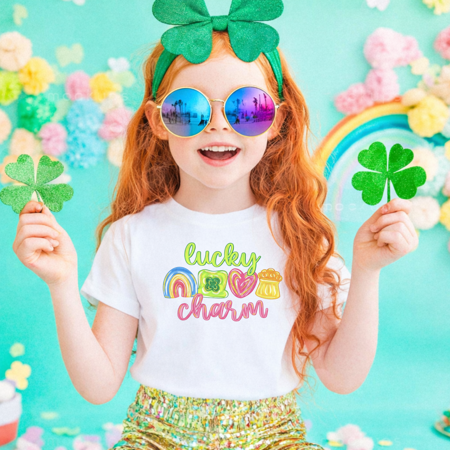 Lucky Charm St. Patrick’s Day Shirt for Girls | Cute Kids Rainbow Clover Tee