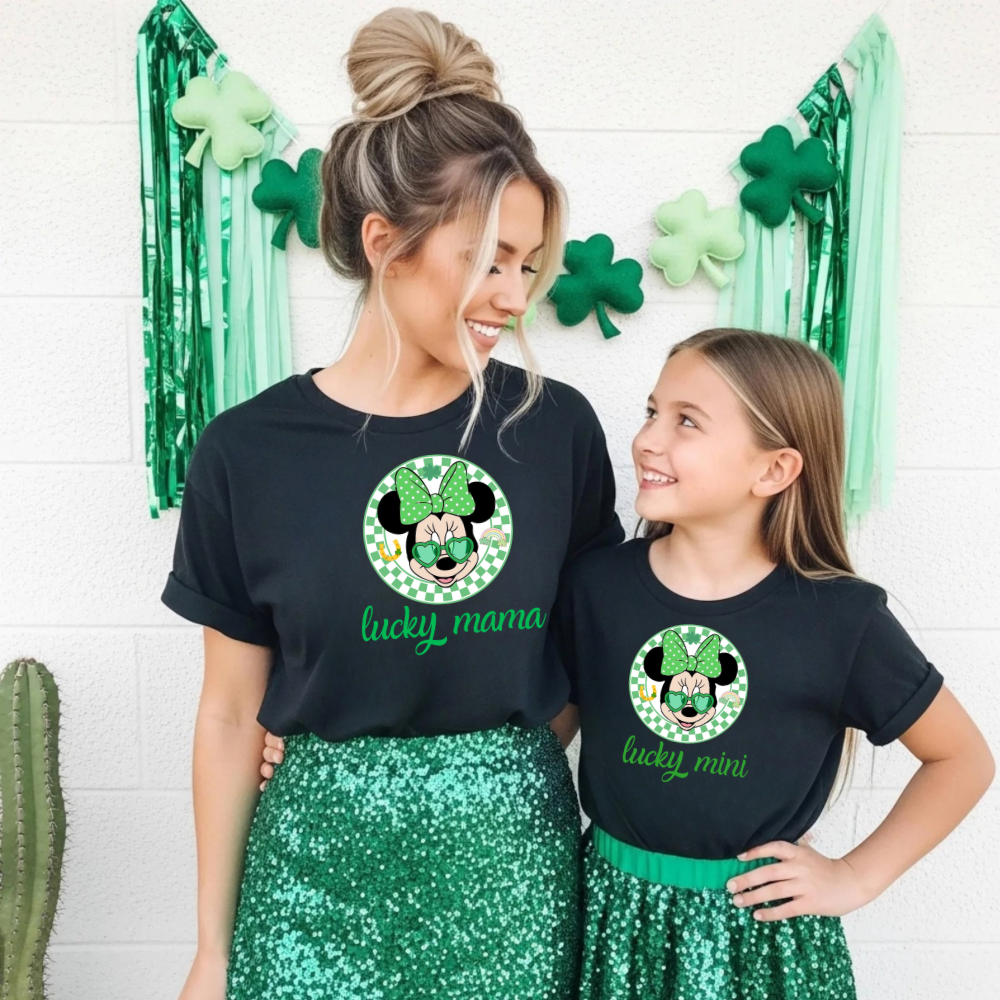 Lucky Mama Mini Mouse Shirt - Matching Mom and Child Bella Canvas Shirt for St. Patrick’s Day