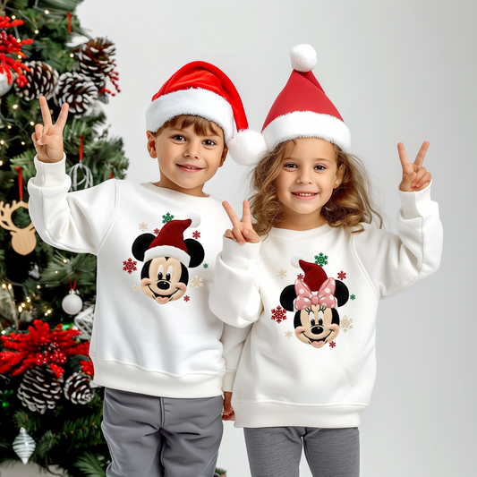Boy & Girl Mouse Christmas Crewneck Sweatshirt for Kids and Adults