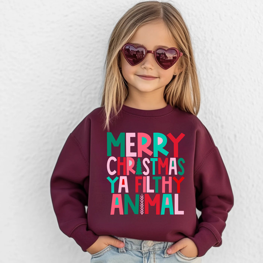 Merry Christmas girls sweatshirt on Gildan crewneck – cute holiday outfit for girls