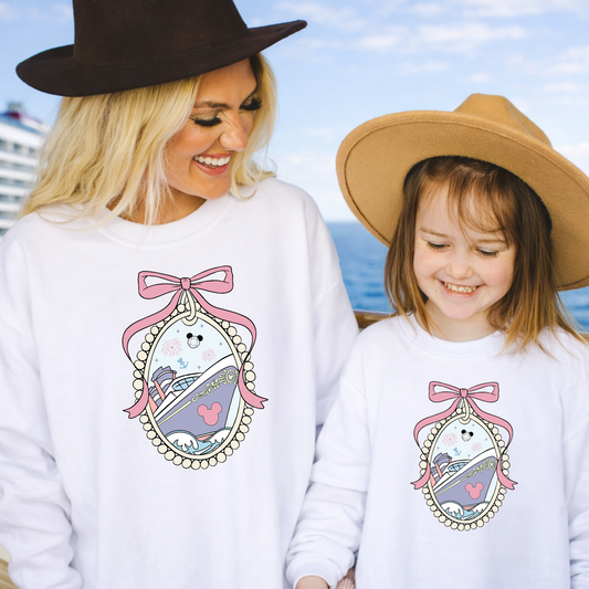 Coquette Cruise Sweatshirt for Women & Youth | Nautical Bow Crewneck | Cute Vacation Outfit Gift