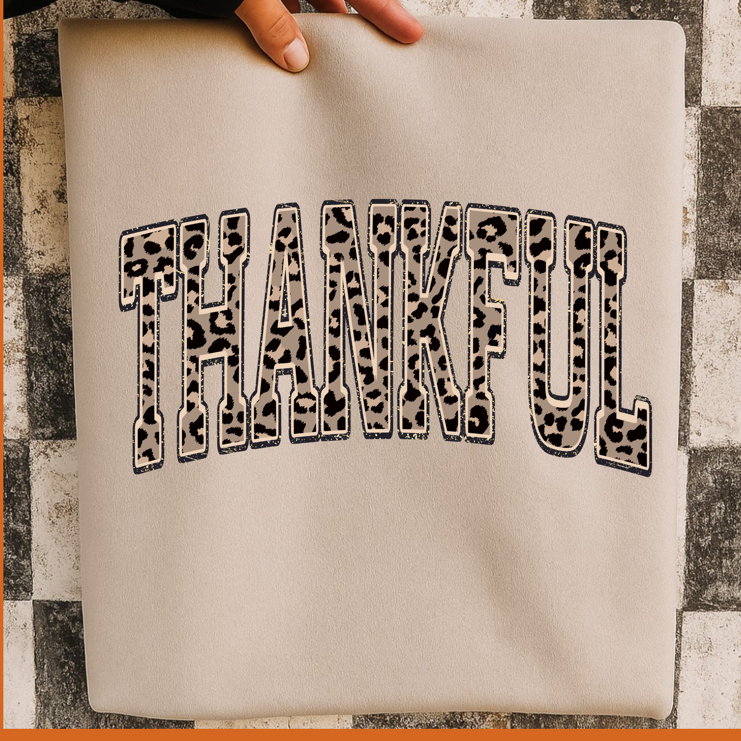 Thankful leopard print varsity sweatshirt on Gildan 18000 crewneck – cozy fall outfit