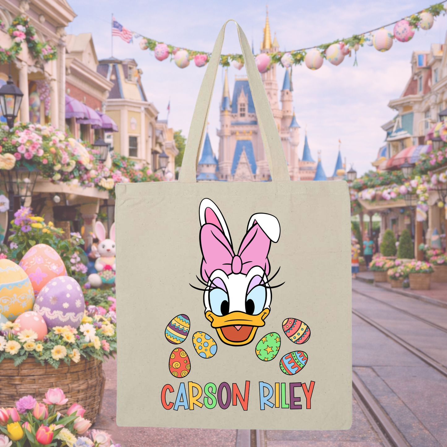 Custom Easter Tote Bag with Name | Personalized Bunny Kids Tote