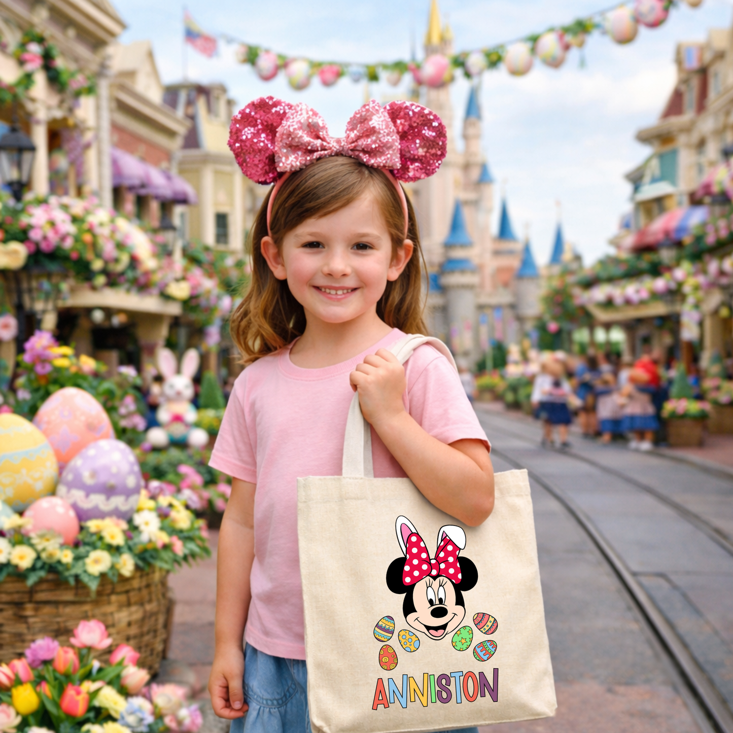Custom Easter Tote Bag with Name | Personalized Bunny Kids Tote