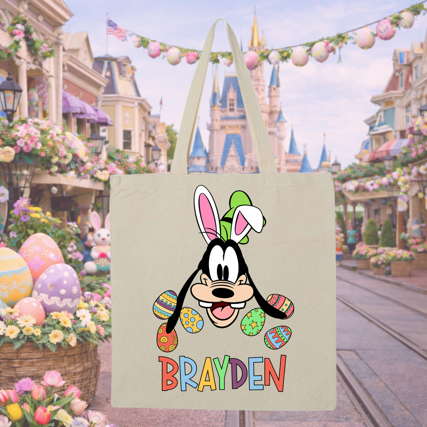Custom Easter Tote Bag with Name | Personalized Bunny Kids Tote