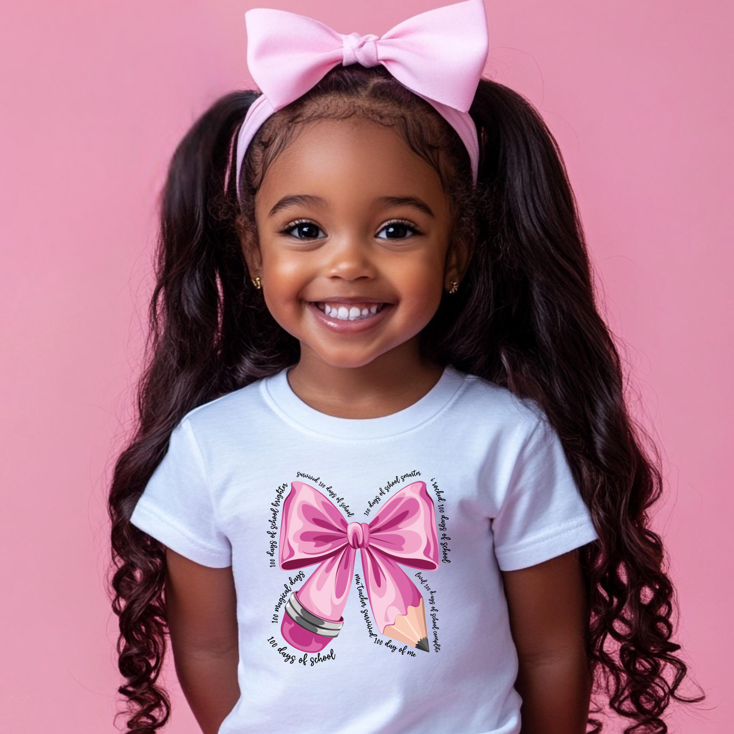 100 Days of School Pencil Bow Kids T-Shirt | Cute 100th Day of School Outfit