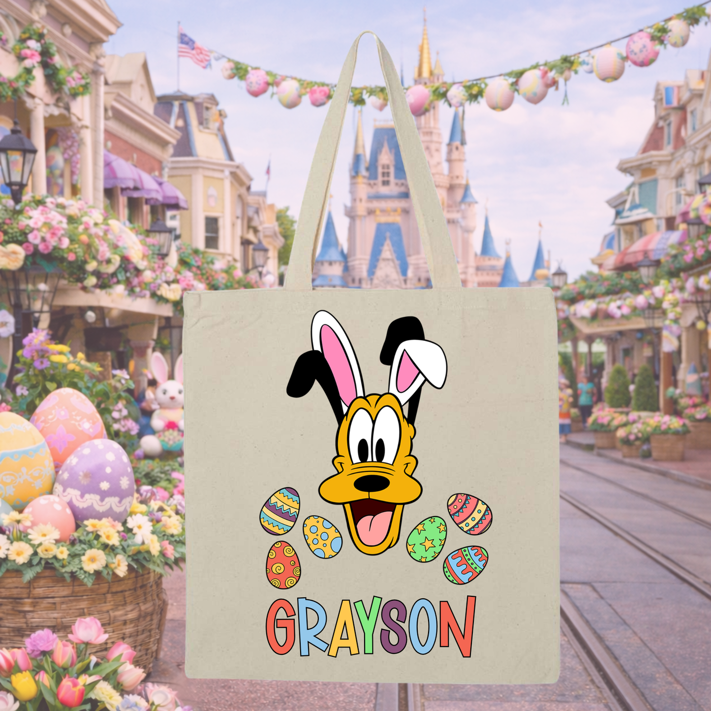 Custom Easter Tote Bag with Name | Personalized Bunny Kids Tote