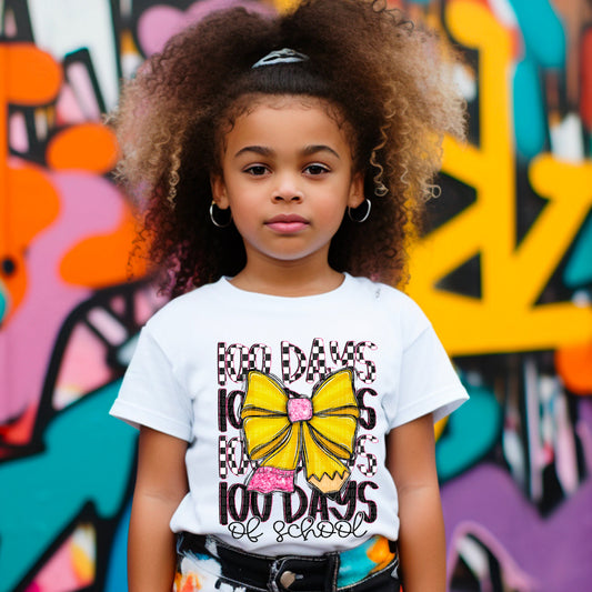 100 Days of School Pencil Bow Kids T-Shirt | Cute 100th Day of School Outfit