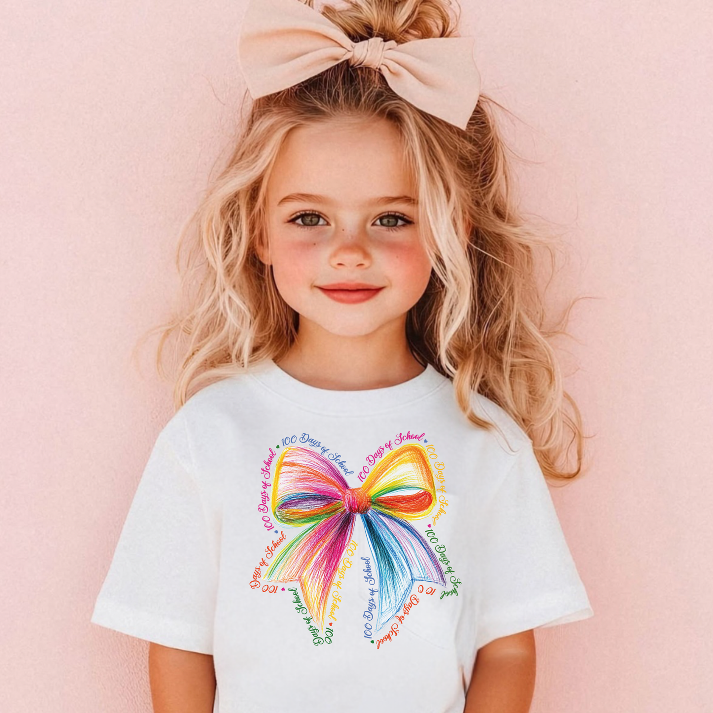 100 Days of School Pencil Bow Kids T-Shirt | Cute 100th Day of School Outfit