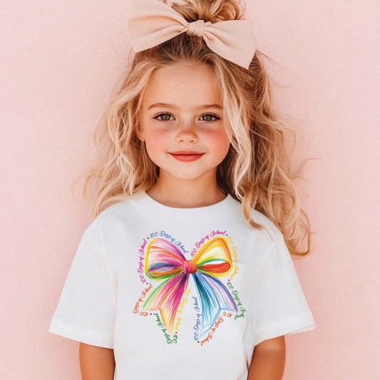 100 Days of School Pencil Bow Kids T-Shirt | Cute 100th Day of School Outfit