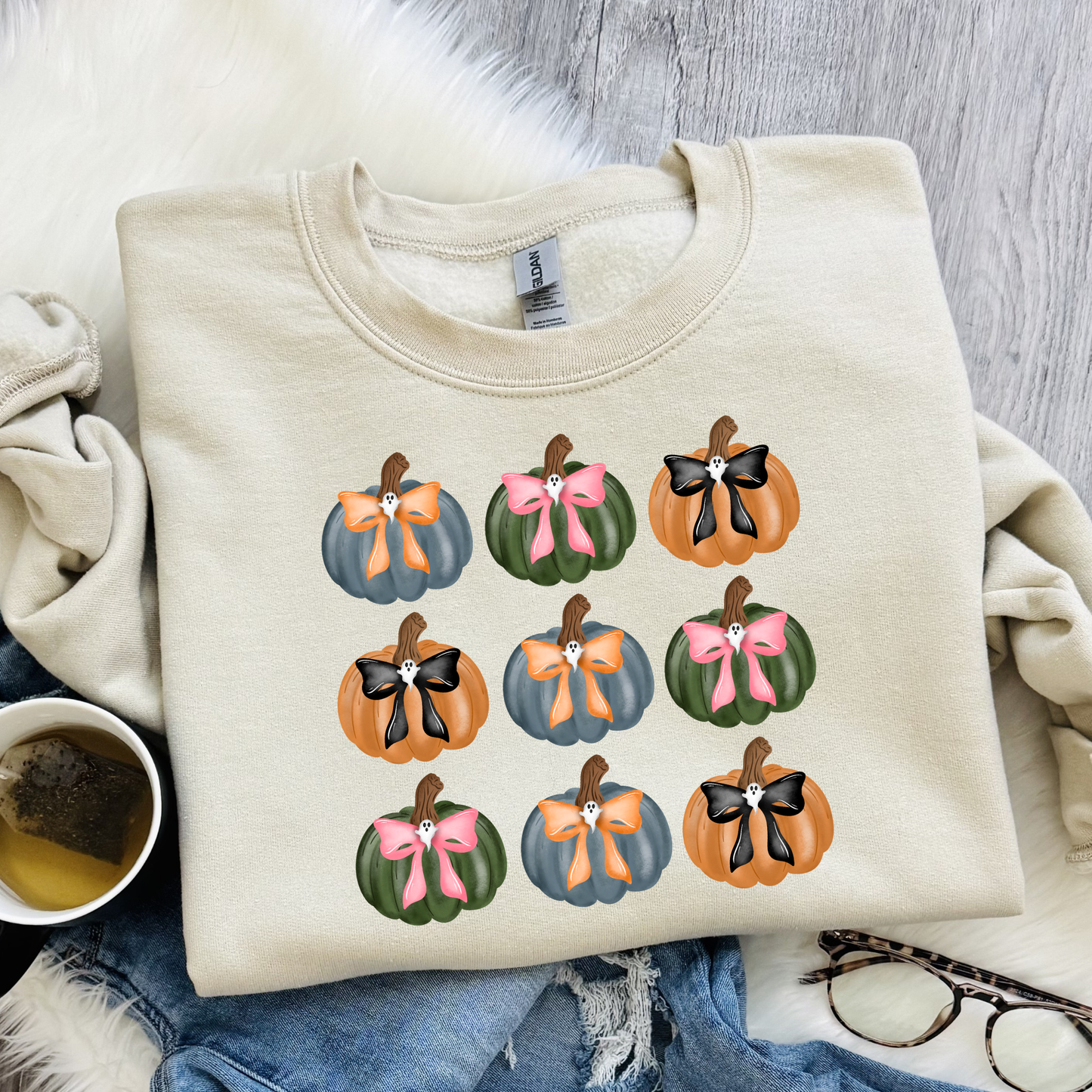 Cute Fall Pumpkin Sweatshirt for Women | Pumpkin Bow Crewneck | Cozy Autumn Sweatshirt
