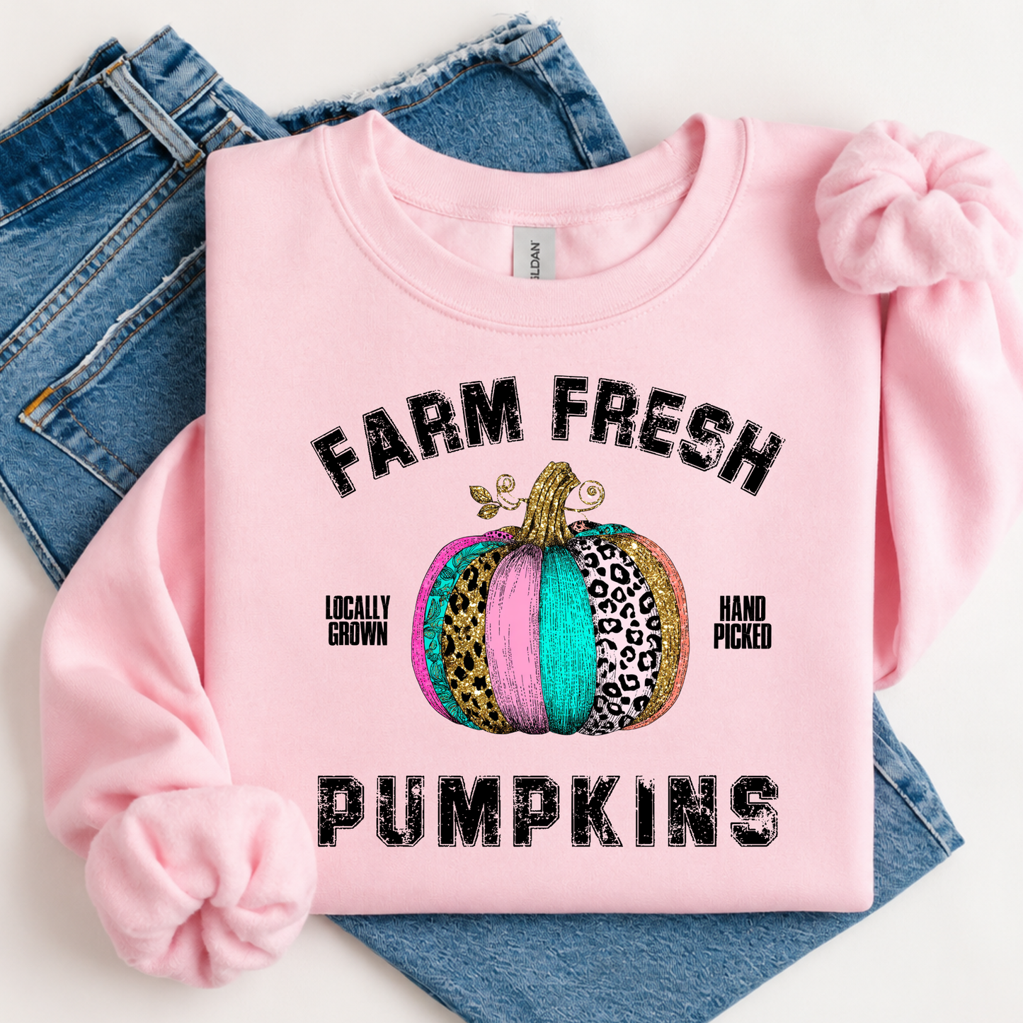 Pink Fall Pumpkin Sweatshirt for Women | Cute Leopard Pumpkin Crewneck | Farm Fresh Fall Sweatshirt